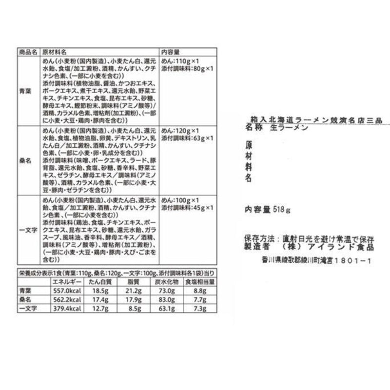 競演名店三品 3人前 青葉 桑名 一文字