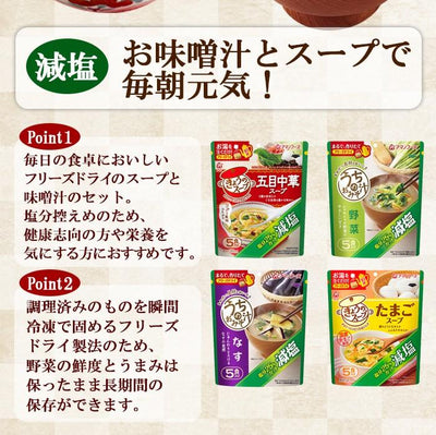 フリーズドライ 減塩食品 減塩うちのおみそ汁＆減塩きょうのスープ　アマノフーズ 4種60食 アソートセット - 自然派ストア Sakura