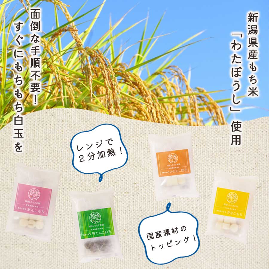 越後しらたま本舗 レンジアップ白玉4種 きなこ みたらし あんこ 笹